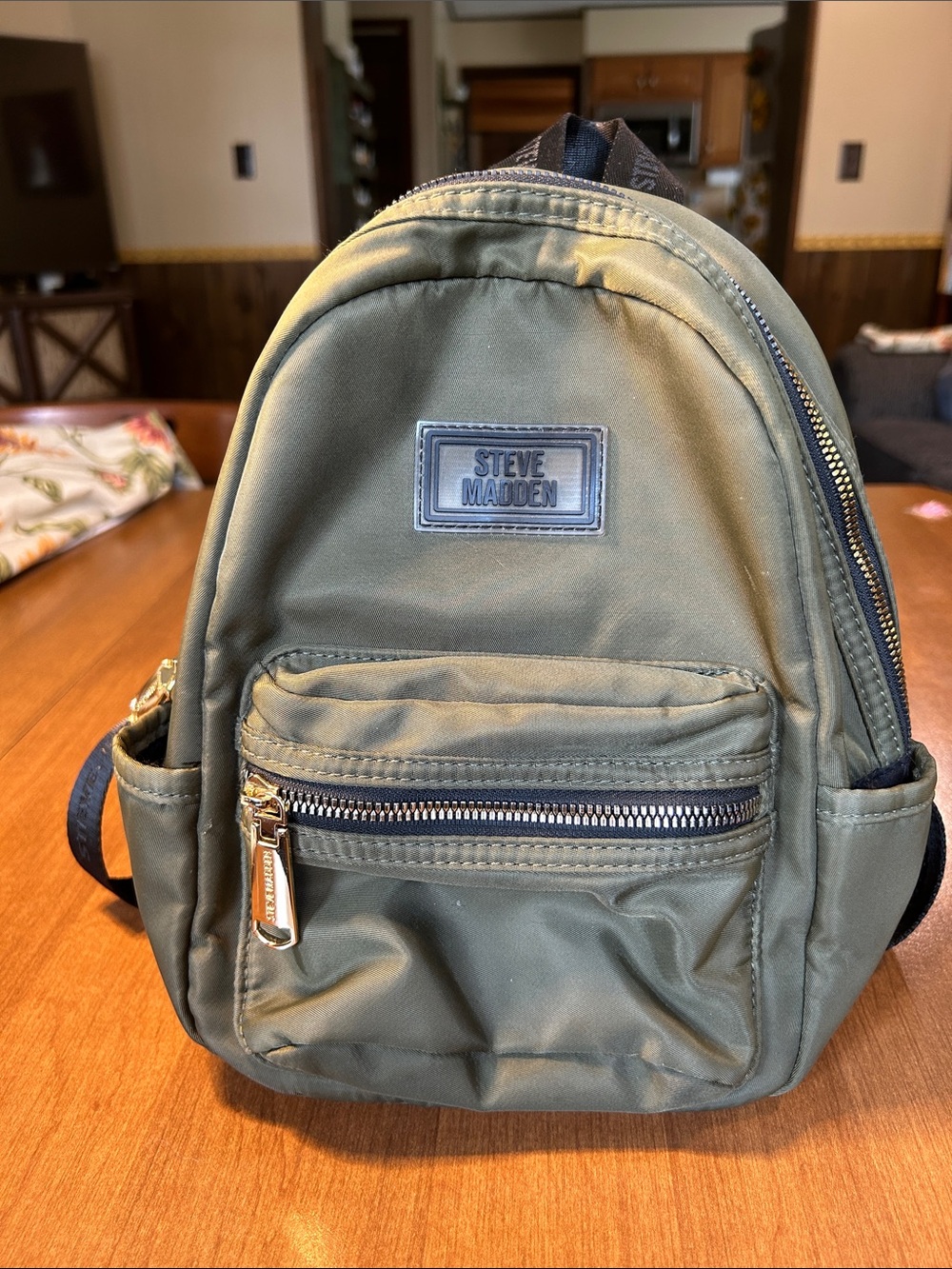 Steve Madden Olive Mini Backpack with Gold Hardware